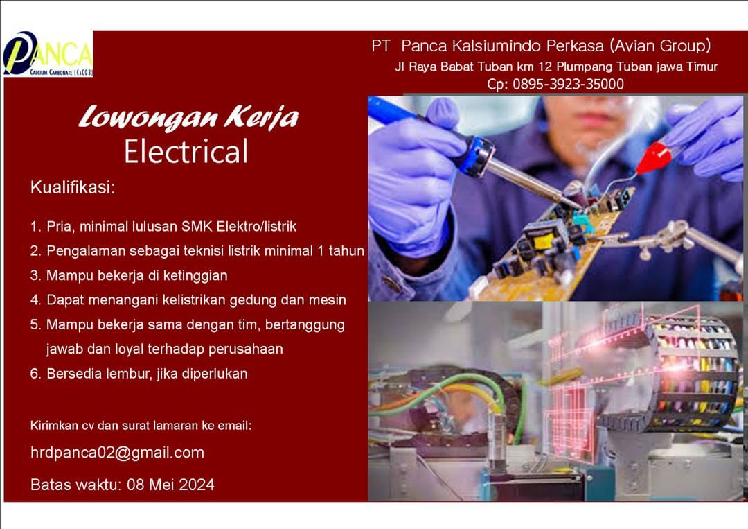 Loker Terbaru! PT Panca Kalsiumindo Perkasa Buka Lowongan Kerja untuk Teknisi Listrik