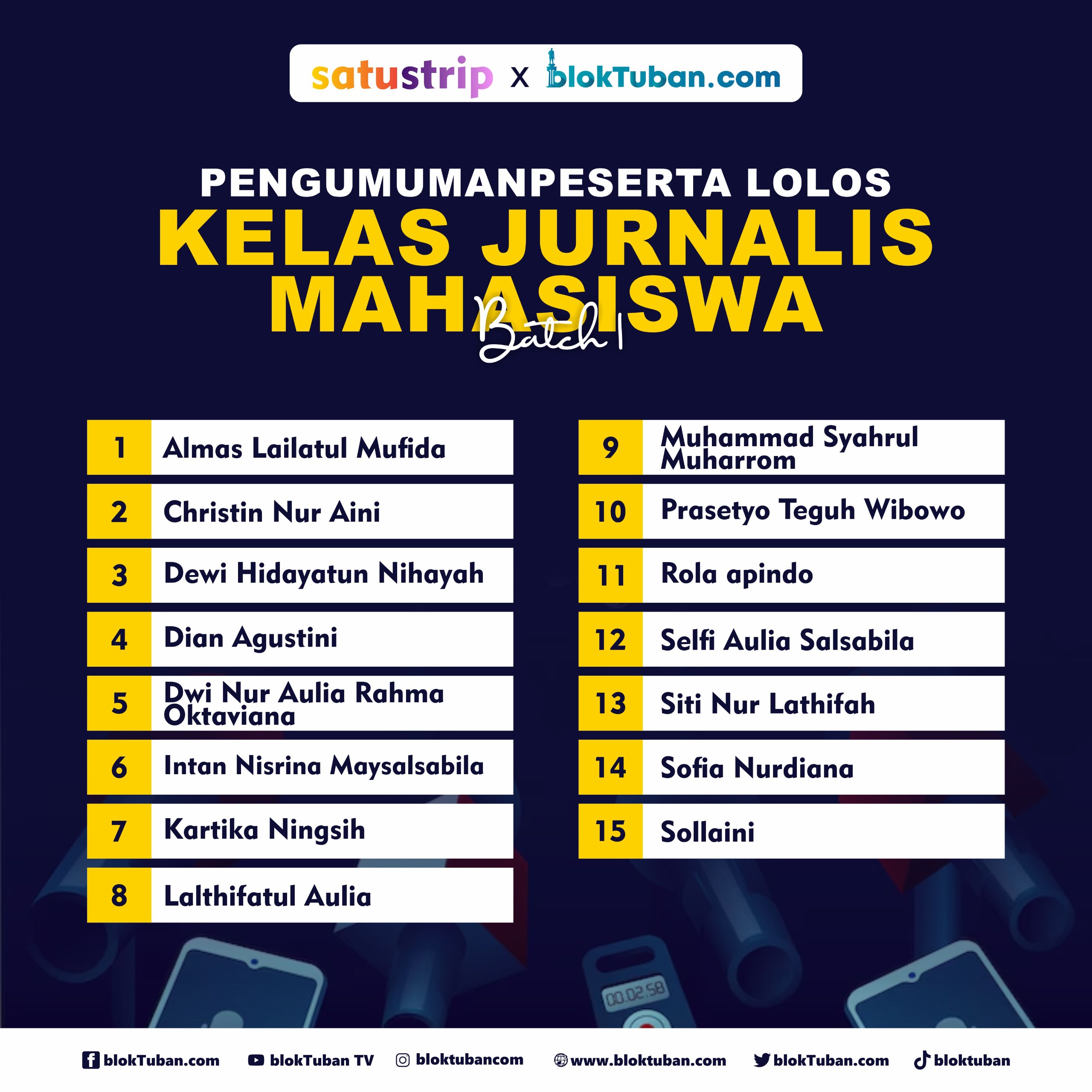 15 Peserta Batch 1 Kelas Jurnalistik Dasar Resmi Diumumkan